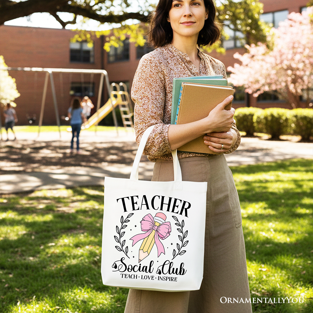 Teacher Social Club Cotton Tote Bag, Modern Preppy School Shopper