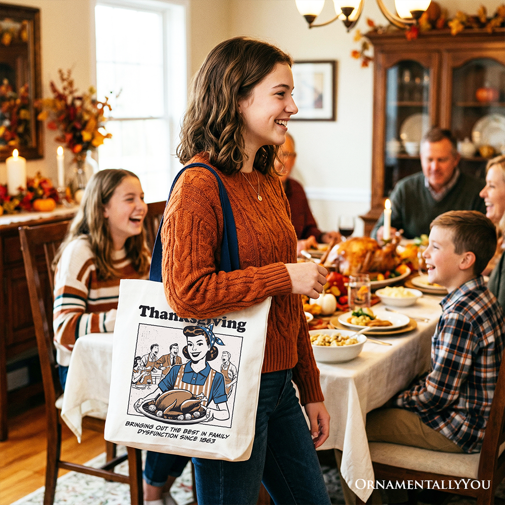 Funny Thanksgiving Family Dysfunction Retro Cotton Tote Bag