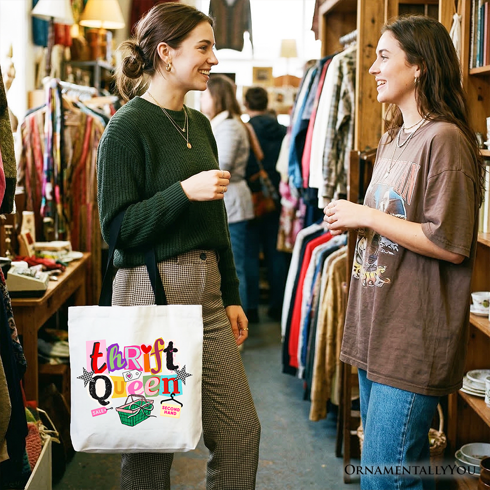 Thrift Queen Tote Bag Retro Colorful Second Hand Cotton Shopper