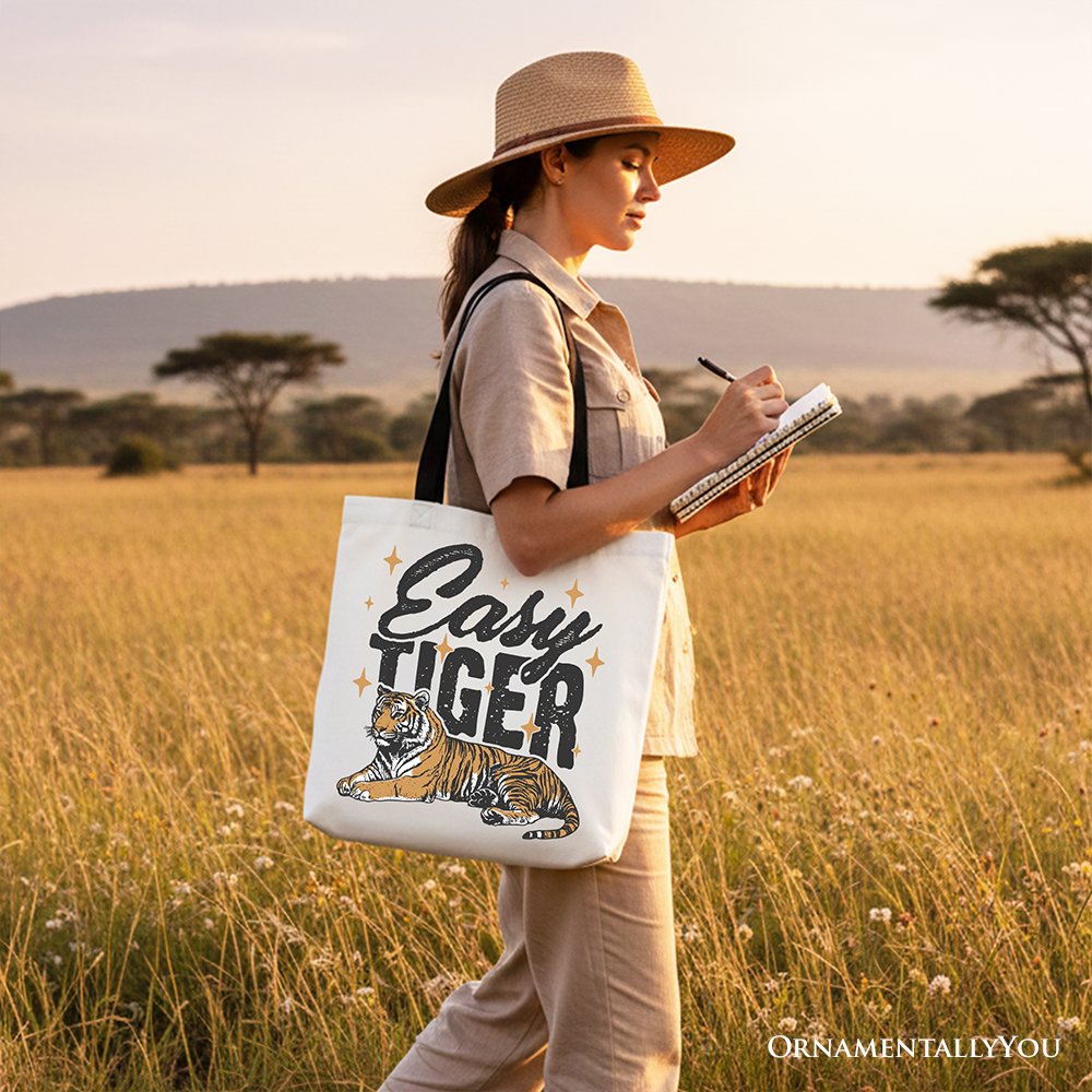 Tiger Retro Grunge Canvas Tote Bag, Vintage Style Animal Print