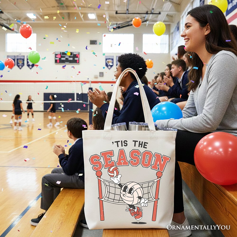 Tis the Season Volleyball Canvas Tote Bag, Retro Sporty Gift