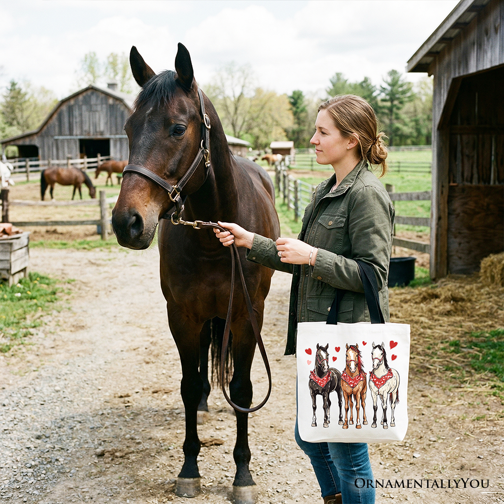 Valentine Horses Western Tote Bag, Country Lover Cotton Shopper