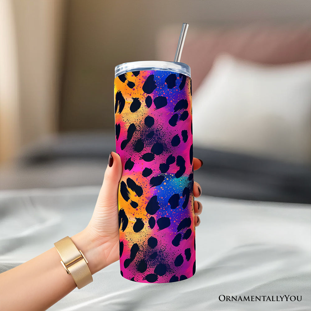 Neon Leopard Print 20oz Personalized Tumbler with Stainless Straw