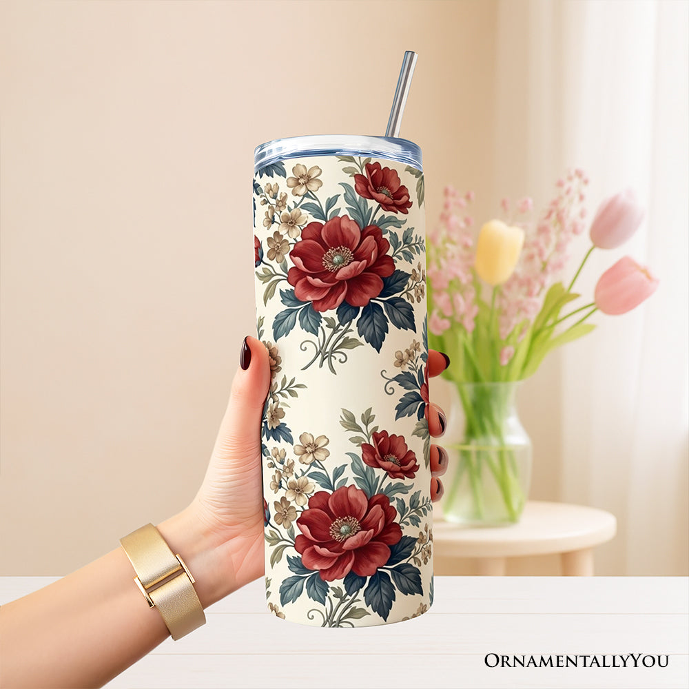Vintage Red Poppy 20oz Stainless Steel Personalized Tumbler