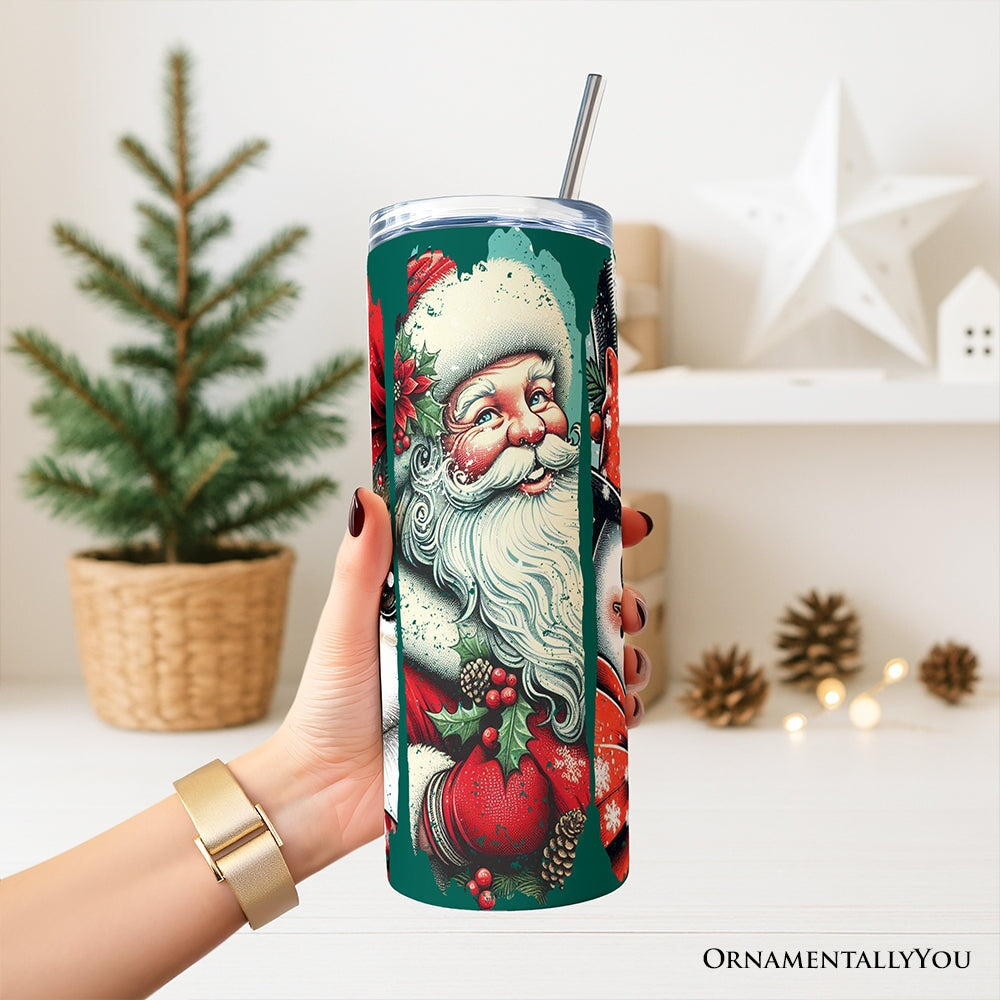 Vintage Christmas 20oz Personalized Green Brushstroke Travel Cup
