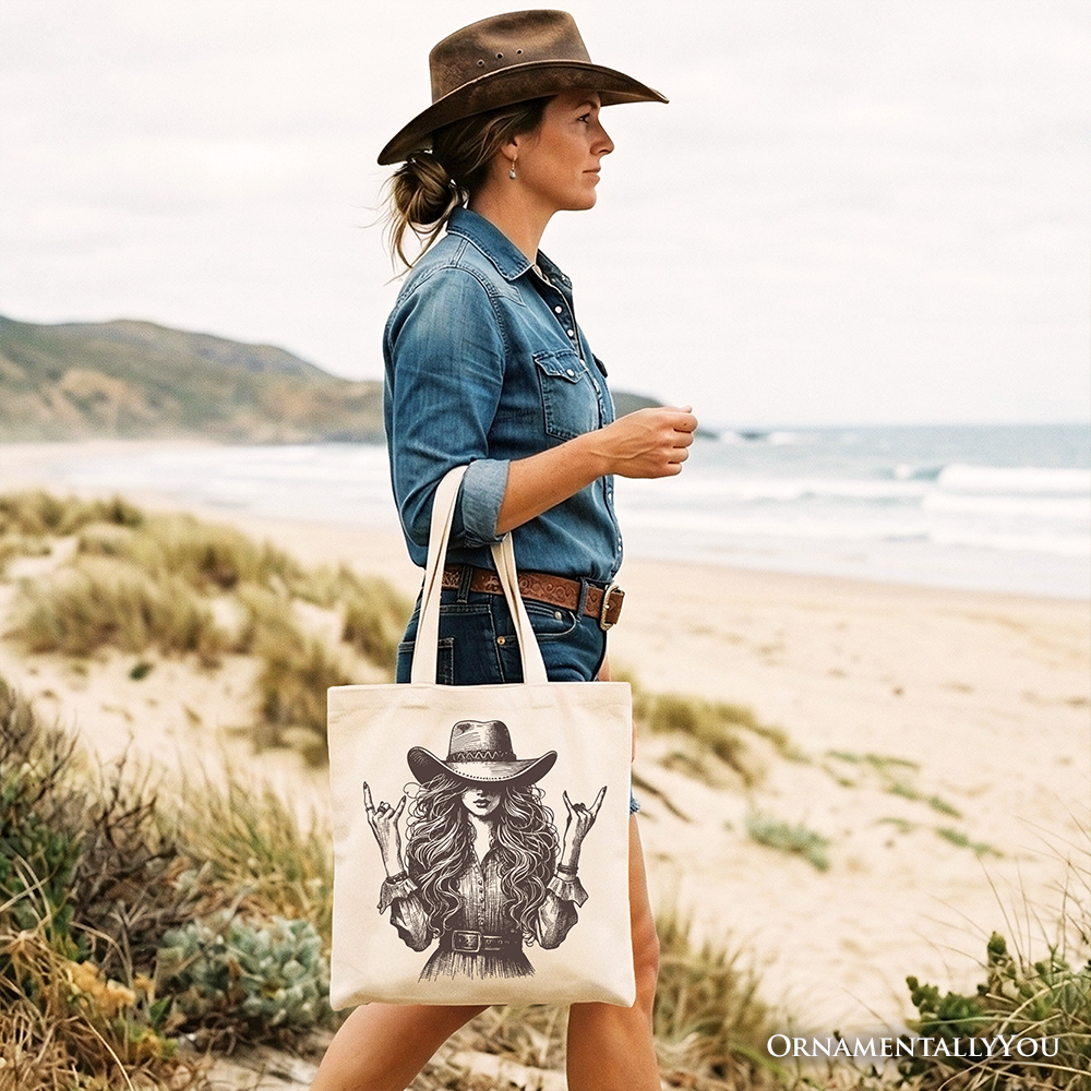 Western Cowgirl Rocker Tote Bag, Rodeo Style Country Gift