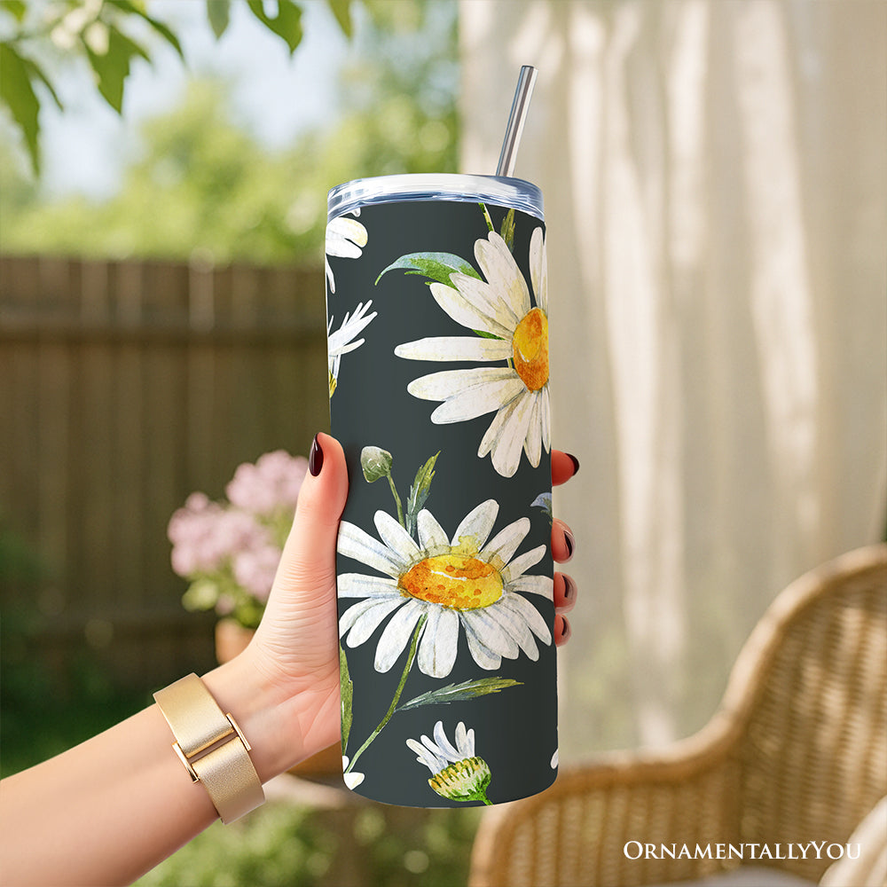 White Daisy Flower 20oz Stainless Steel Personalized Tumbler