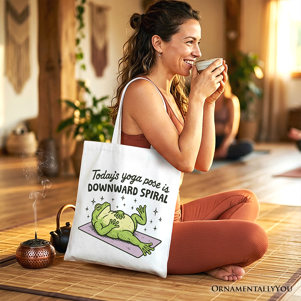 Yoga Frog Downward Spiral Tote Bag – Humorous Cotton Shopper