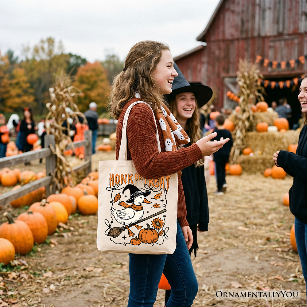 Honk or Treat Goose Tote Bag, Funny Halloween Bird Lover Shopper