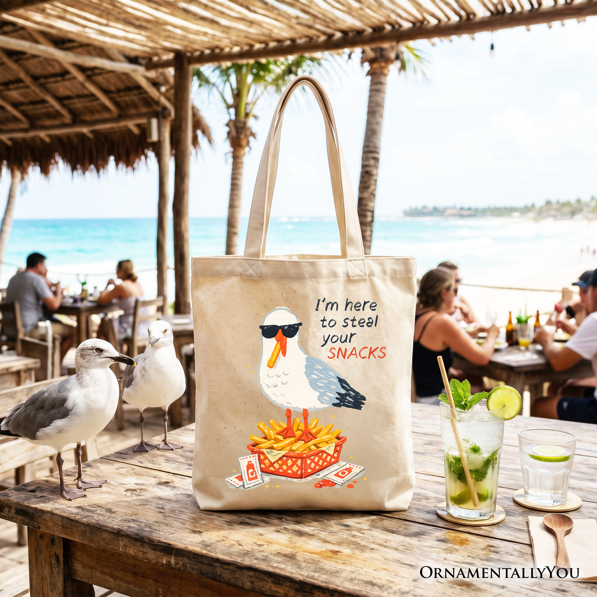 Funny Seagull Snack Tote Bag – Casual Beach Shopper for Summer
