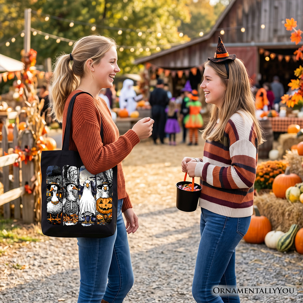Spooky Halloween Goose Tote Bag - Fall Costume Bird Shopper