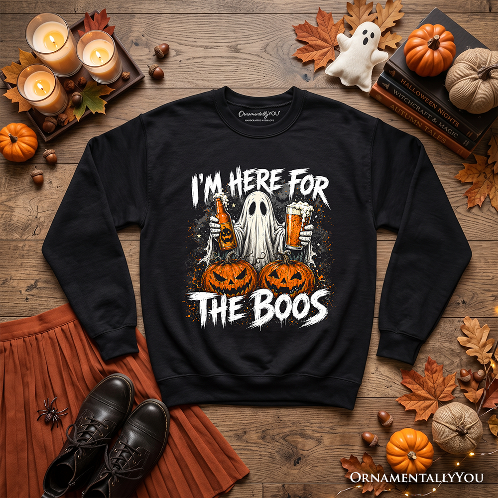 I'm Here for the Boos Ghost Sweatshirt, Funny Halloween Beer Pumpkin Sweater