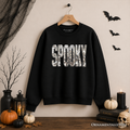 Spooky Faux Mirrored Letter Halloween Sweatshirt, Disco Sparkle Sweater