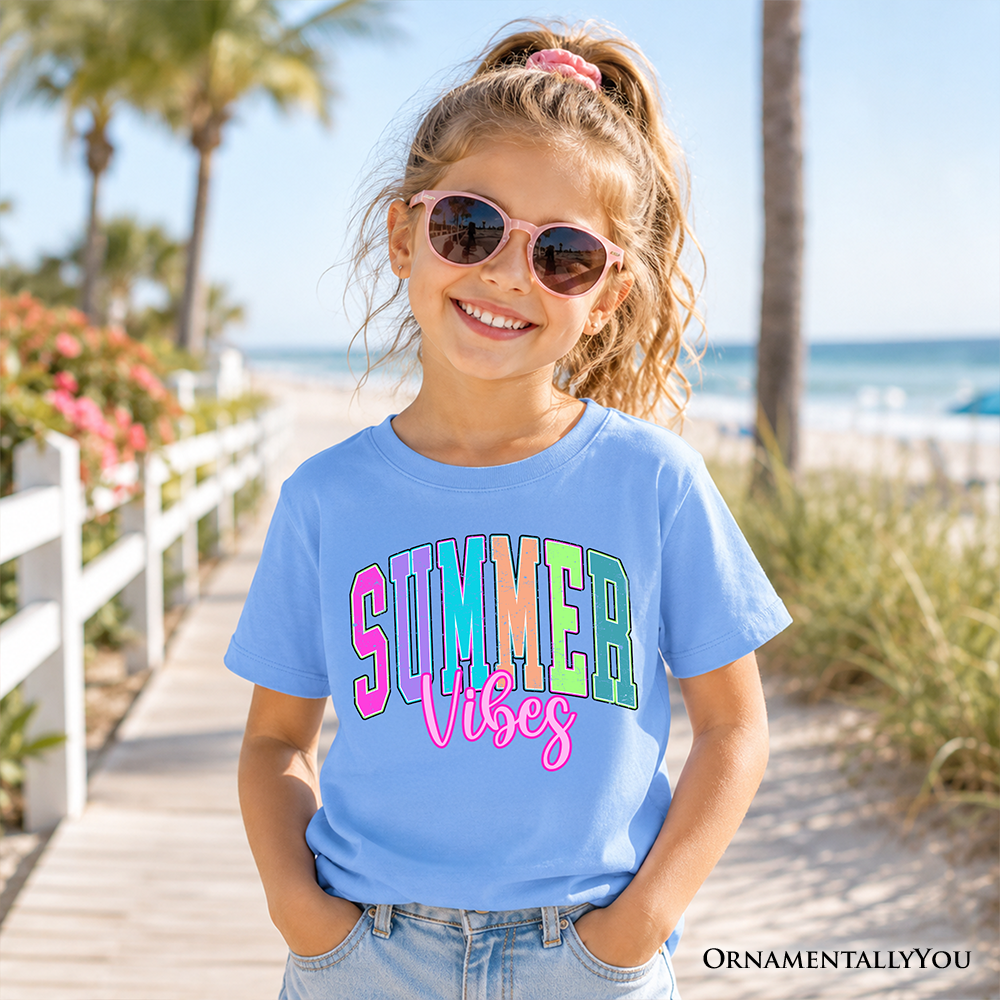 Kids Retro Summer Vibes Neon Varsity T-Shirt
