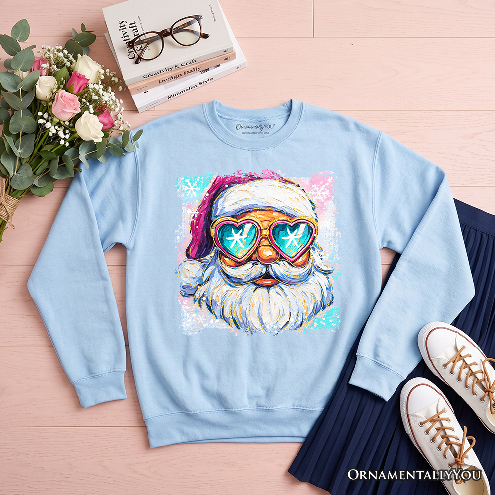 Merry Christmas Santa Sunglasses Christmas Sweatshirt, Funky Retro Holiday Sweater