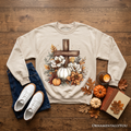 Christian Floral Pumpkin Cross Sweatshirt, Boho Religious Fall Sweater
