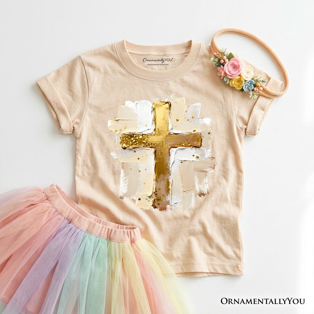 Kids Oil Brushstroke Cross T-Shirt, Christian Faith Graphic Tee