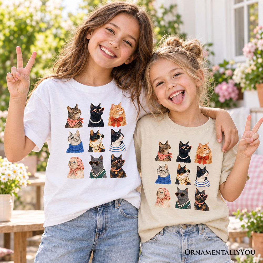 Kids Fashion Colorful Cats T-Shirt, Animals Breeds Summer Youth Tee
