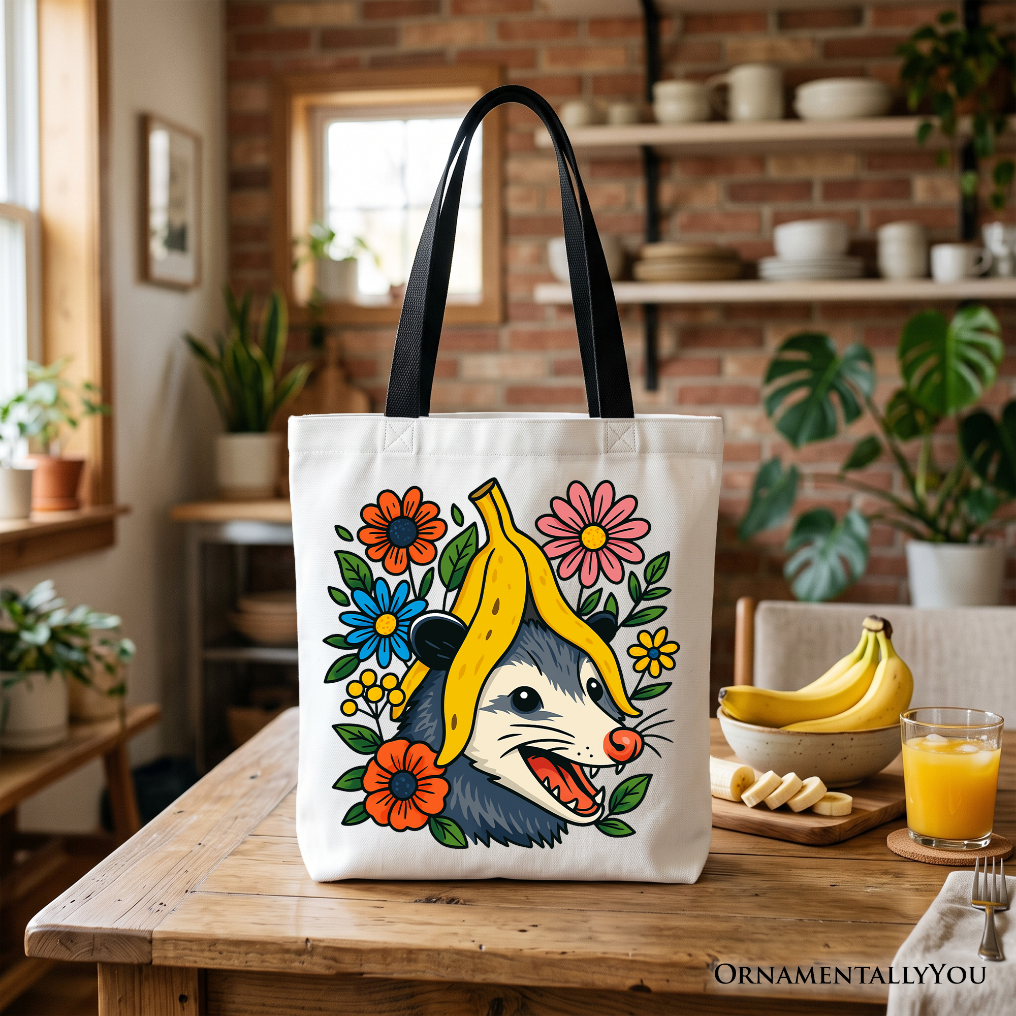 Banana Possum Floral Tote Bag – Quirky Graphic Animal Shopper