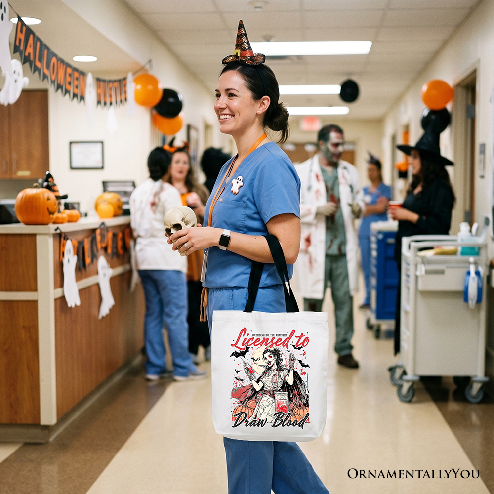 Licensed to Draw Blood Halloween Nurse Tote Bag, Spooky Shopper