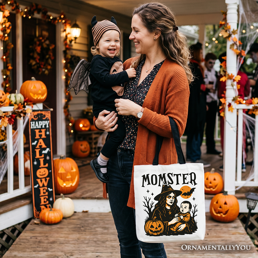 Momster Halloween Canvas Tote Bag, Witchy Shopper for Moms