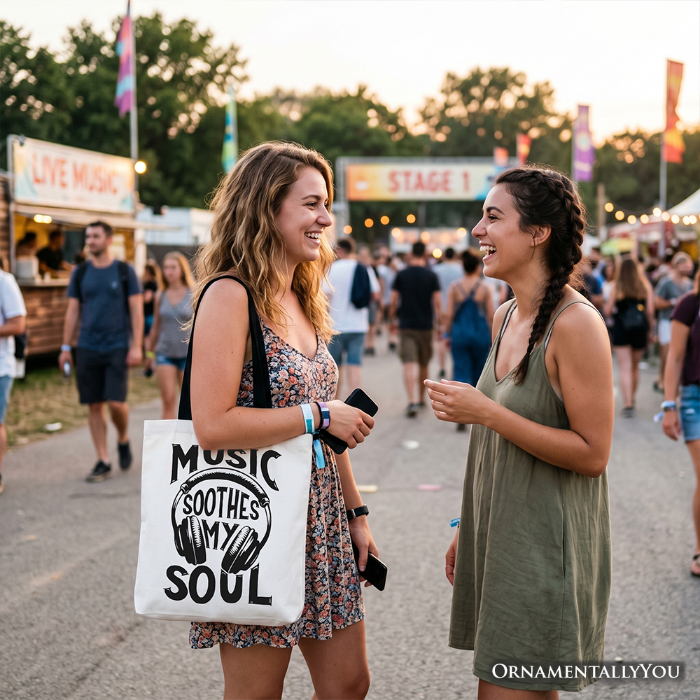 Music Soothes My Soul Canvas Tote Bag for Concerts and Festivals