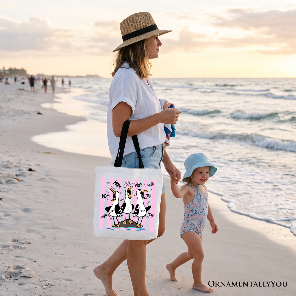Seagull Mom Coquette Graphic Cotton Beach Tote Bag
