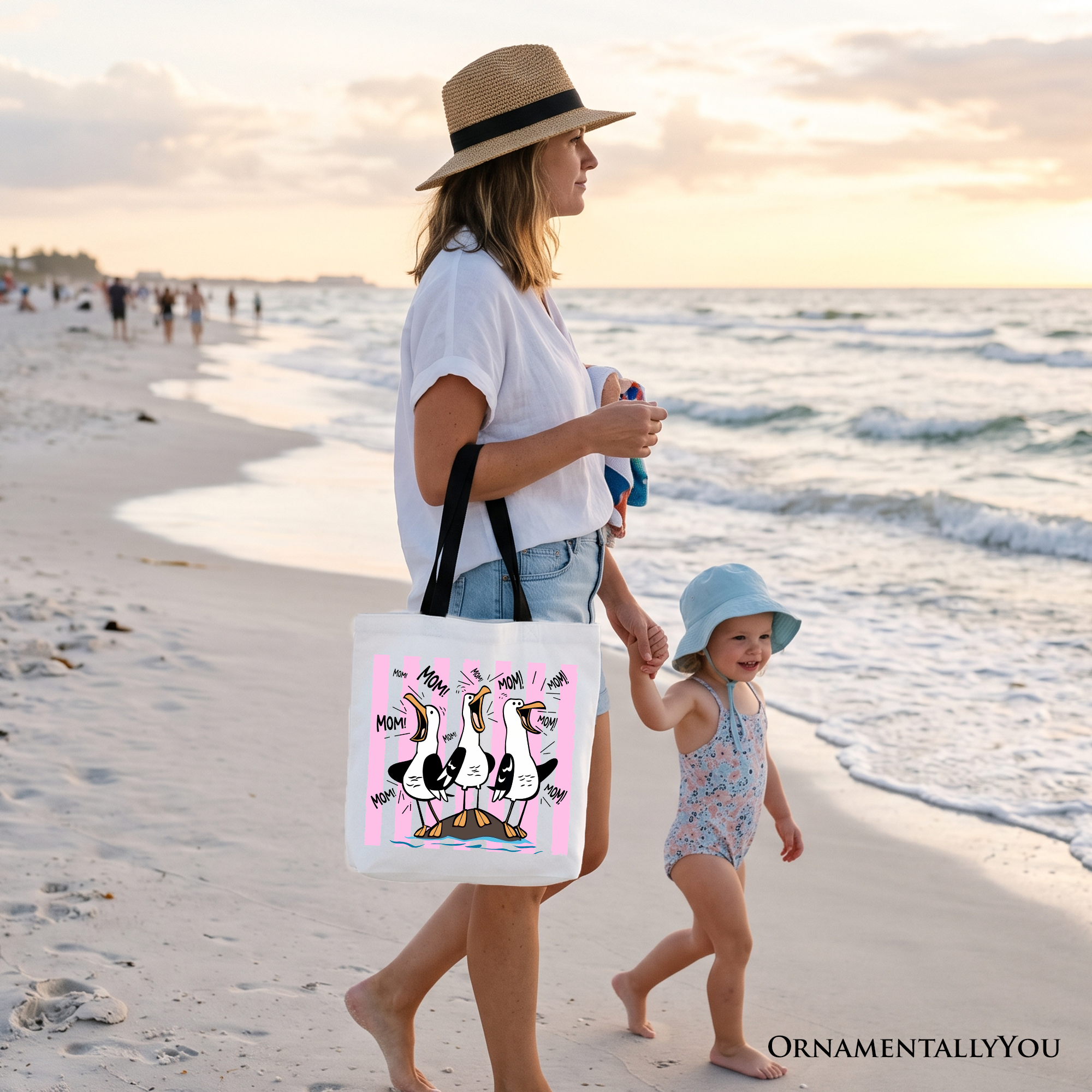 Seagull Mom Coquette Graphic Cotton Beach Tote Bag