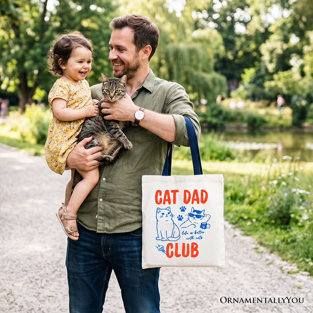 Cat Dad Club Retro Canvas Tote Bag, Funny Gift for Cat Lovers