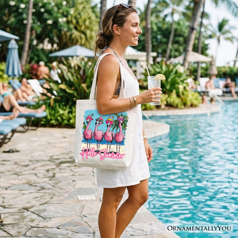 Flamingo Hello Summer Tote Bag, Tropical Beach Vacation Shopper