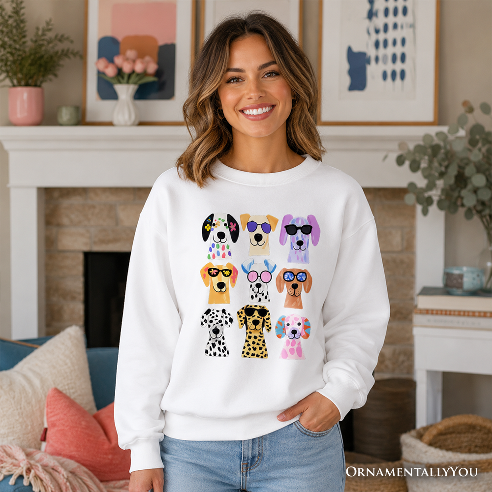 Colorful Dogs Sweatshirt, Animals Breeds Summer Sweater