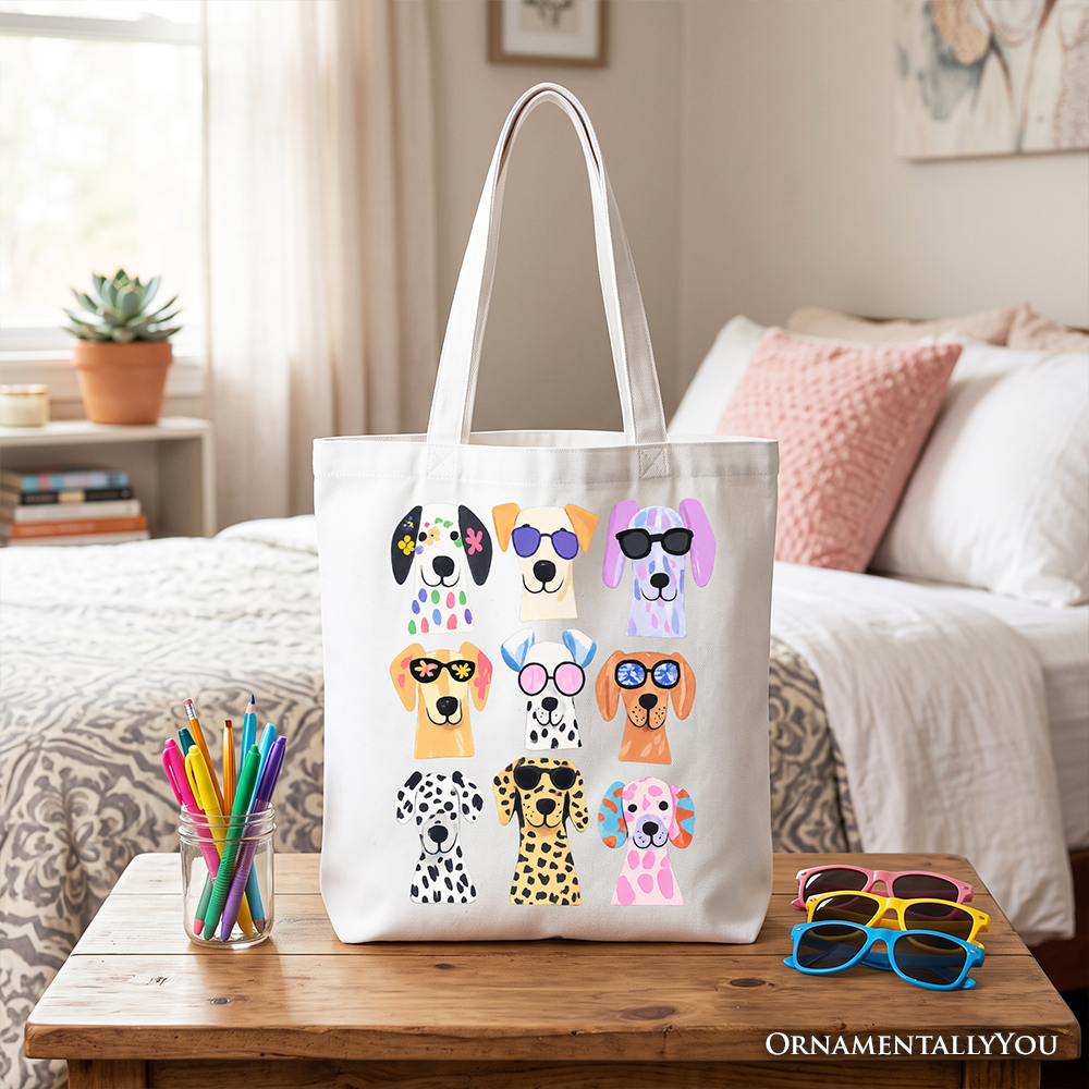 Colorful Dogs Tote Bag, Animals Breeds Summer Gift Shopper