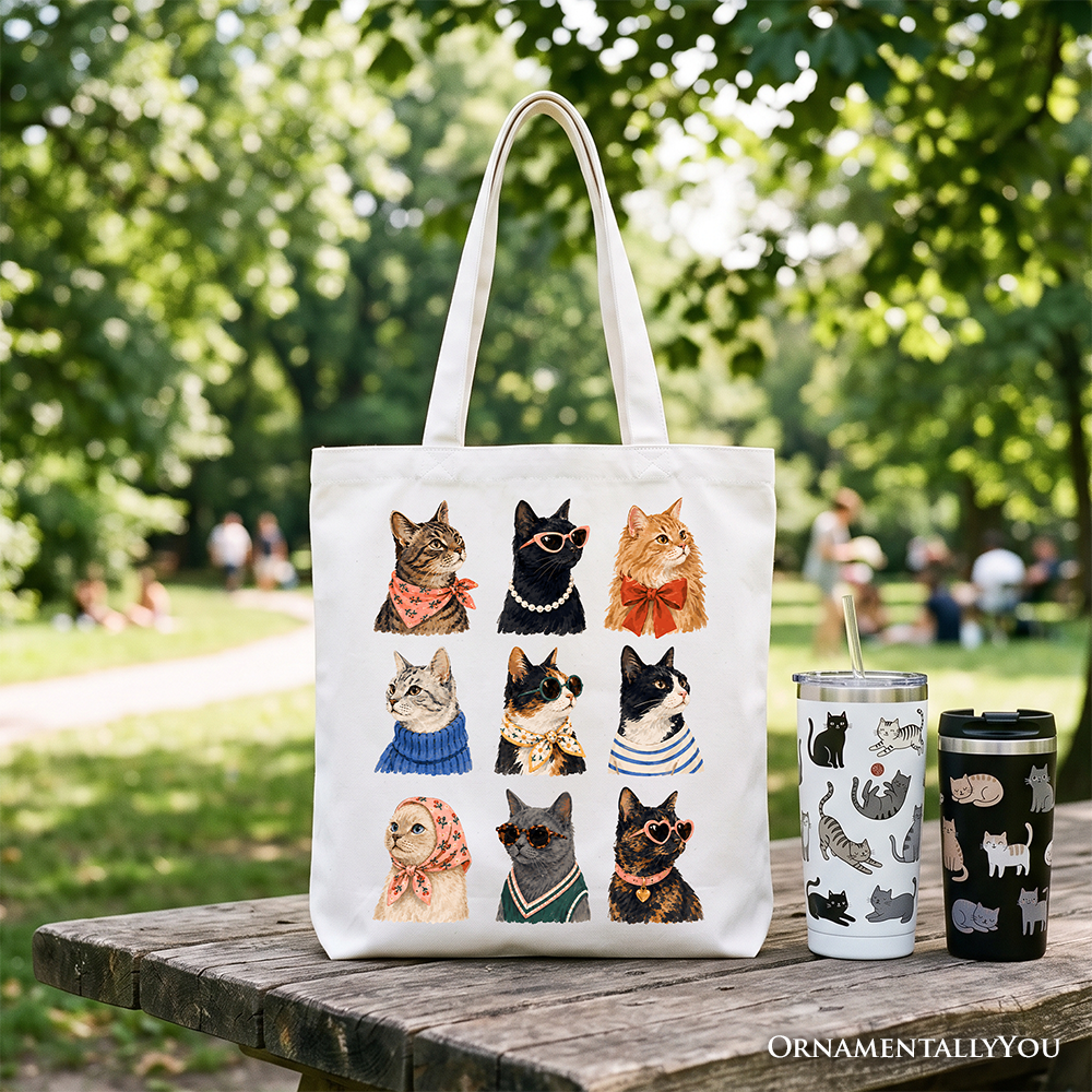 Fashion Colorful Cats Tote Bag, Animals Breeds Summer Gift Shopper