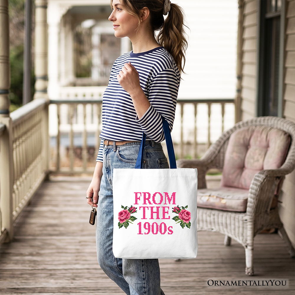 From The 1900s Floral Faux Embroidery Tote Bag, Vintage Shopper