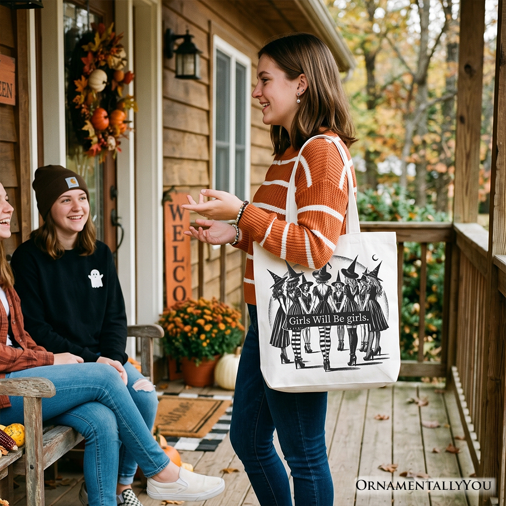 Girls Will Be Girls Canvas Tote Bag, Witchy Halloween Shopper