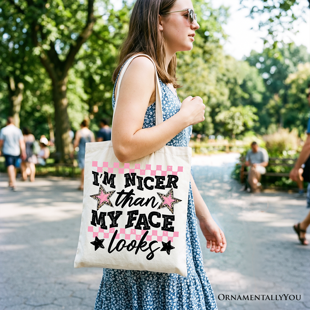 I’m Nicer Than My Face Looks Sarcastic Checkered Canvas Tote Bag