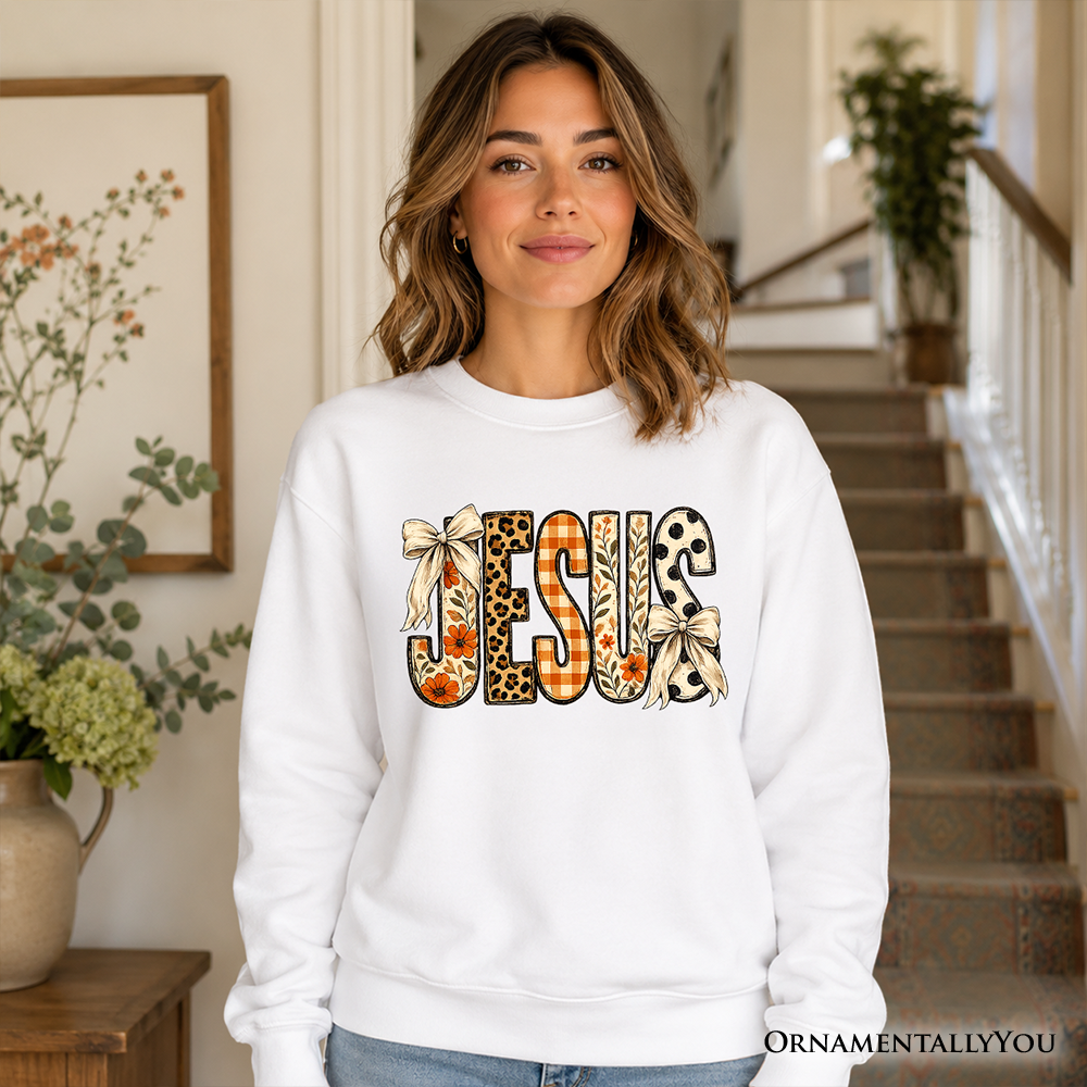 Jesus Coquette Fall Sweatshirt, Leopard Plaid Floral Christian Faith Sweater