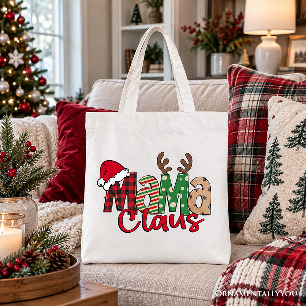 Mama Claus Retro Christmas Tote Bag, Matching Family Holiday Gift Shopper