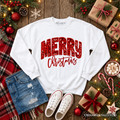 Merry Christmas Sequin Sweatshirt, Bold Red Glitter Sweater for Festive Holiday Season