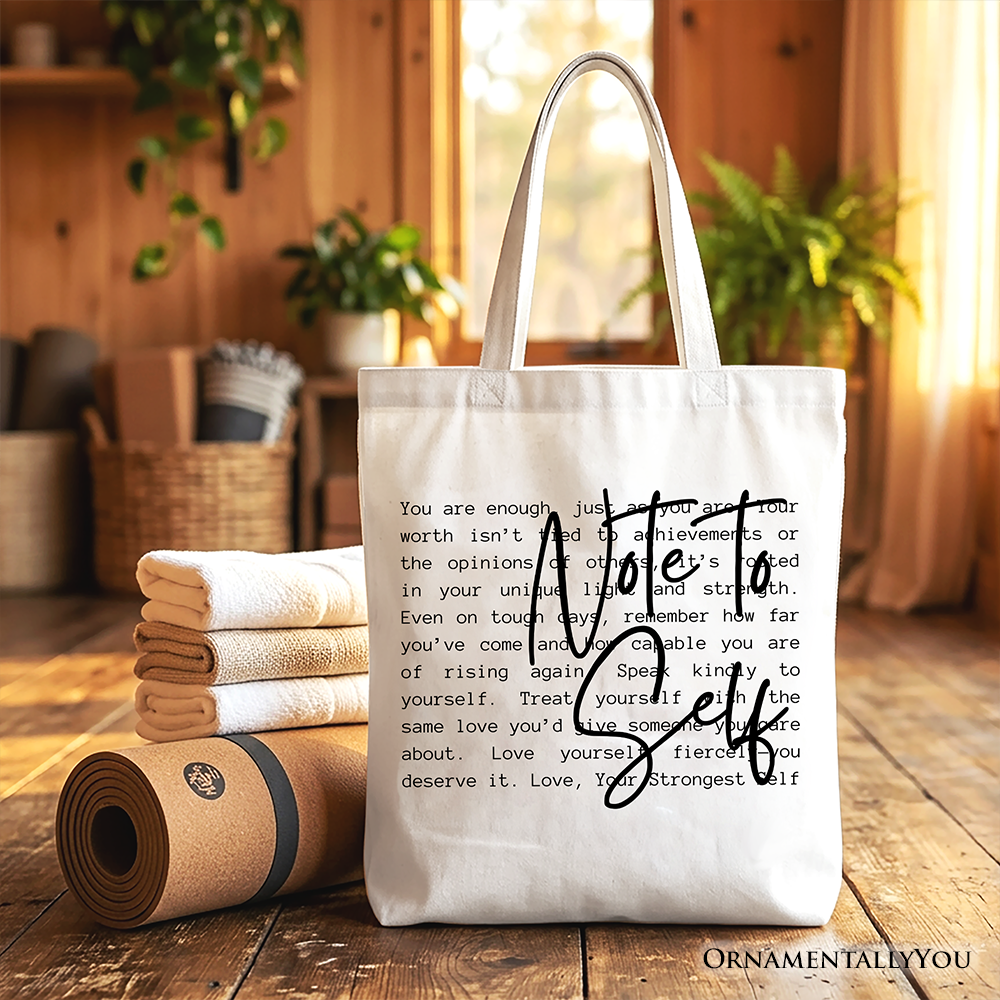 Note To Self Mental Health Tote Bag Motivational Canvas Shopper