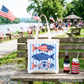 Patriotic Fish Striped Tote Bag - 4th of July Beach Shopper