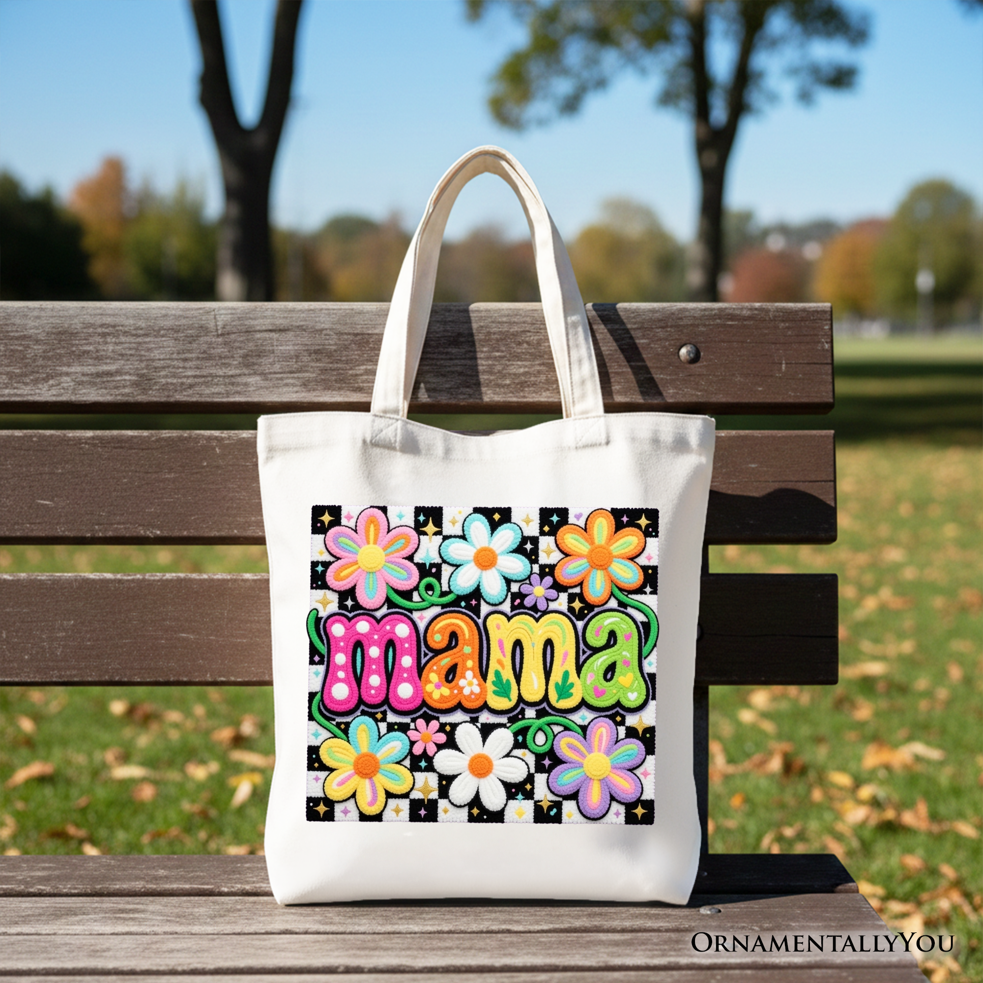 Retro Floral Mama Tote Bag – Colorful Mother's Day Gift Shopper