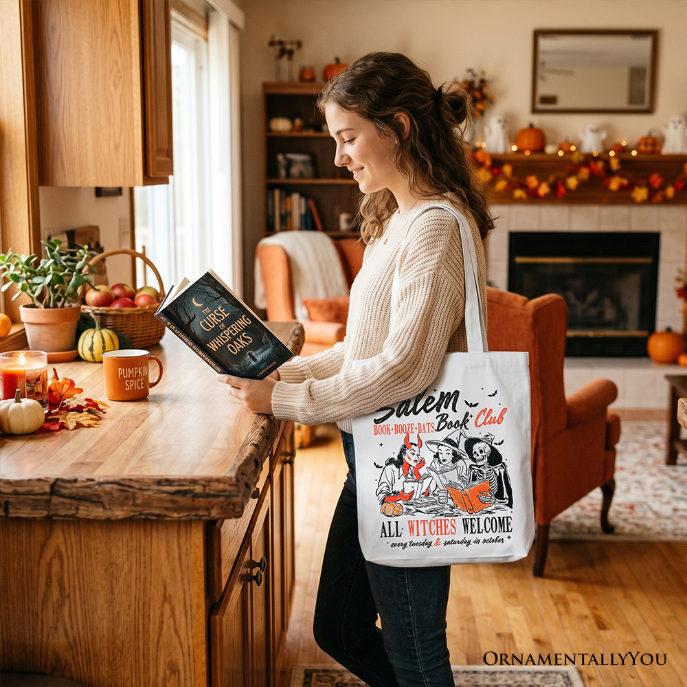 Salem Book Club Halloween Tote Bag - Vintage Style Reading Shopper