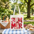 Strawberry Cherry Patchwork Tote Bag – Cute Fruit Summer Shopper