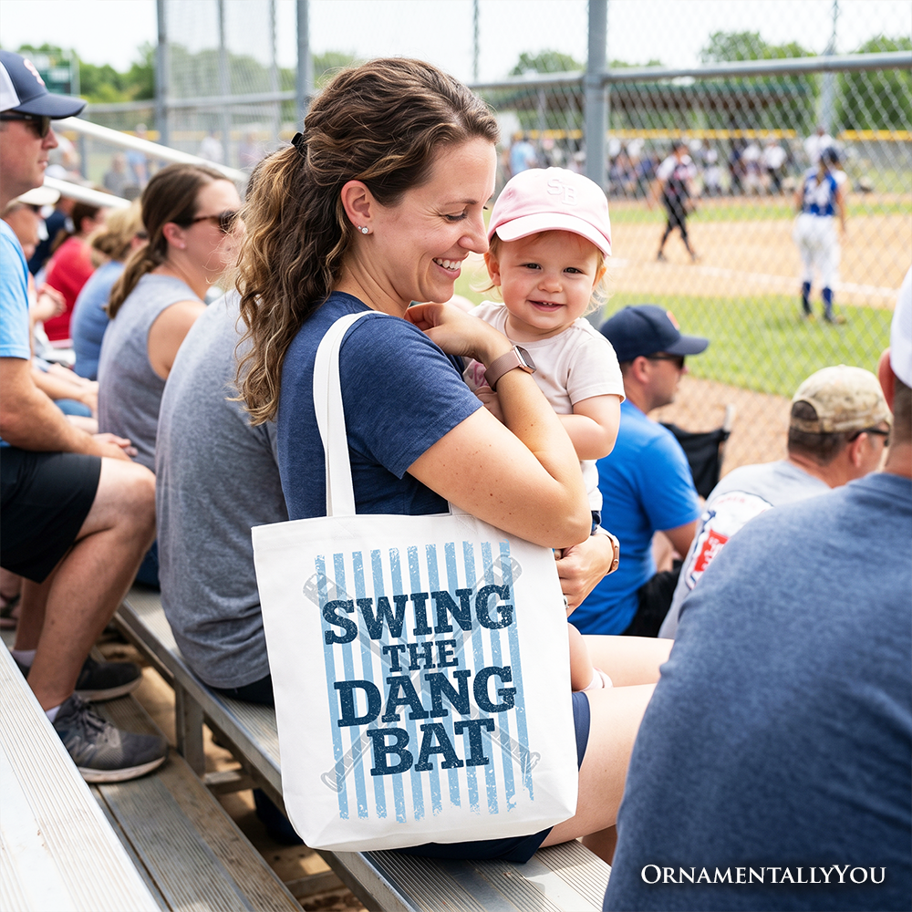 Swing The Dang Bat Softball Mama Canvas Tote Bag Funny Sports Gift