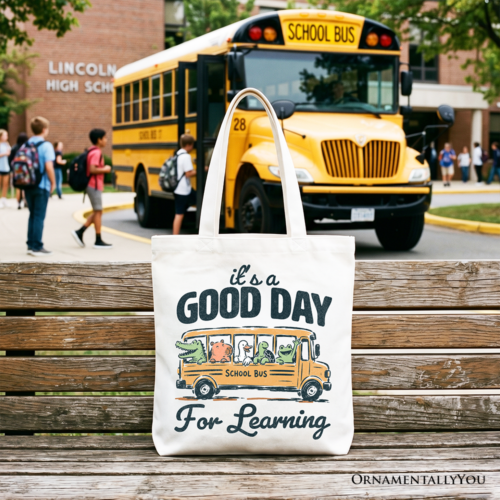 Vintage Good Day for Learning School Bus Tote Bag, Back to School Gift Shopper