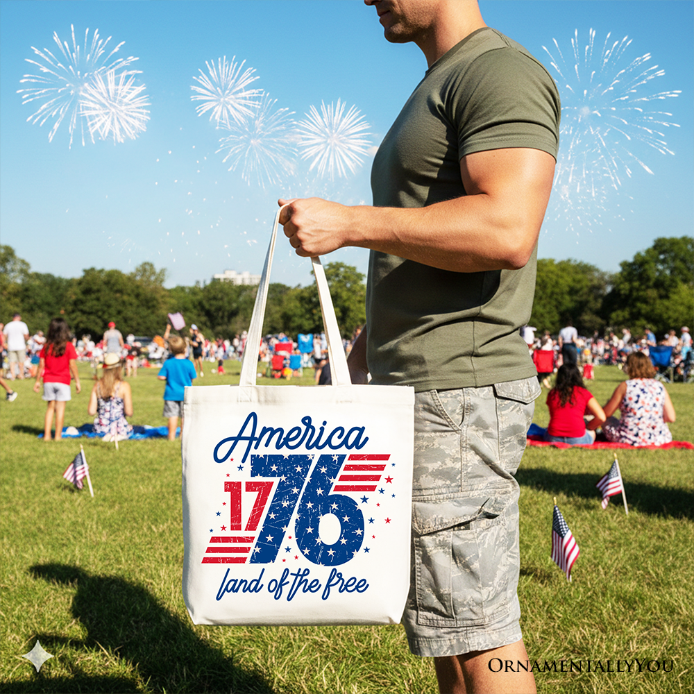 America 1776 Land of the Free Vintage Patriotic Cotton Tote Bag