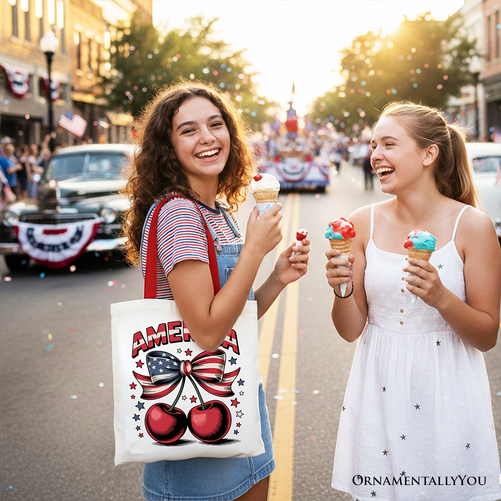 Patriotic Coquette Cherry Tote Bag for 4th of July Summer Outings