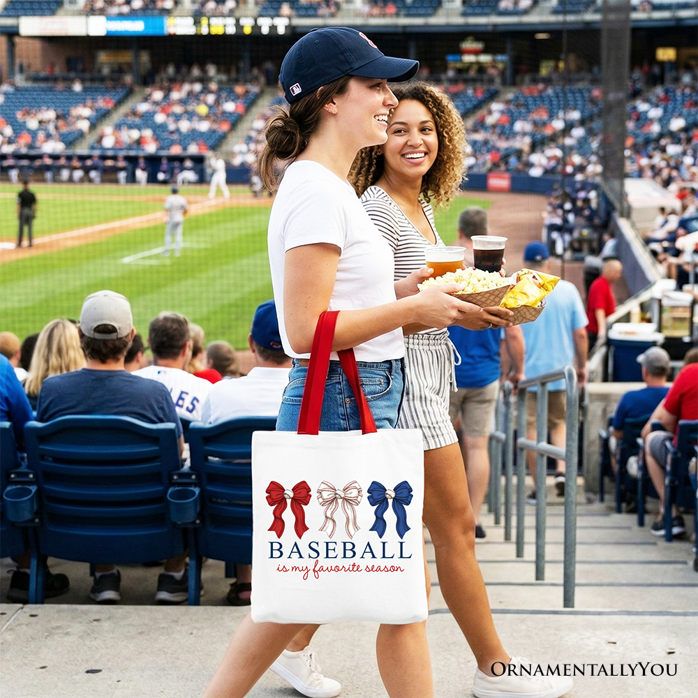 Baseball Is My Favorite Season Tote Bag Coquette Bow Game Day Gift