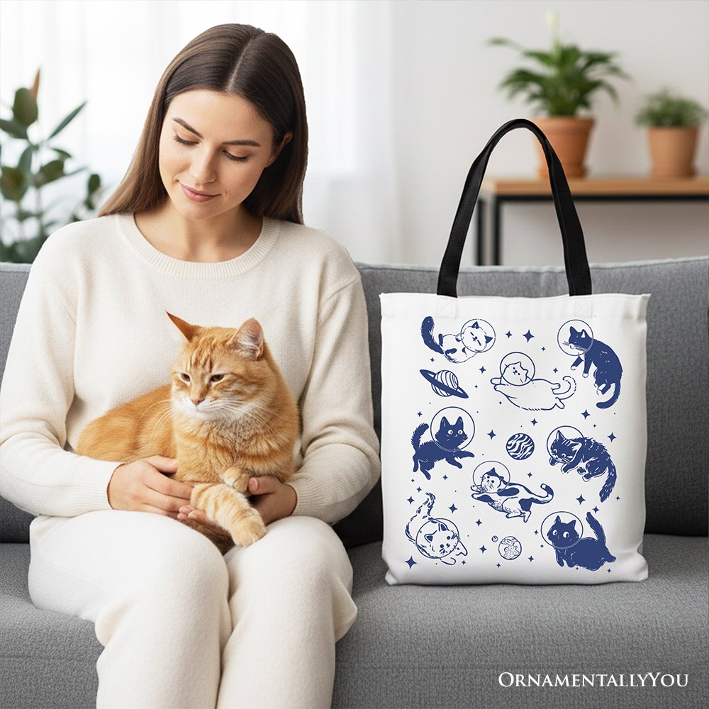 Cats in Space Retro Canvas Tote Bag - Funny Astronaut Kitty Gift